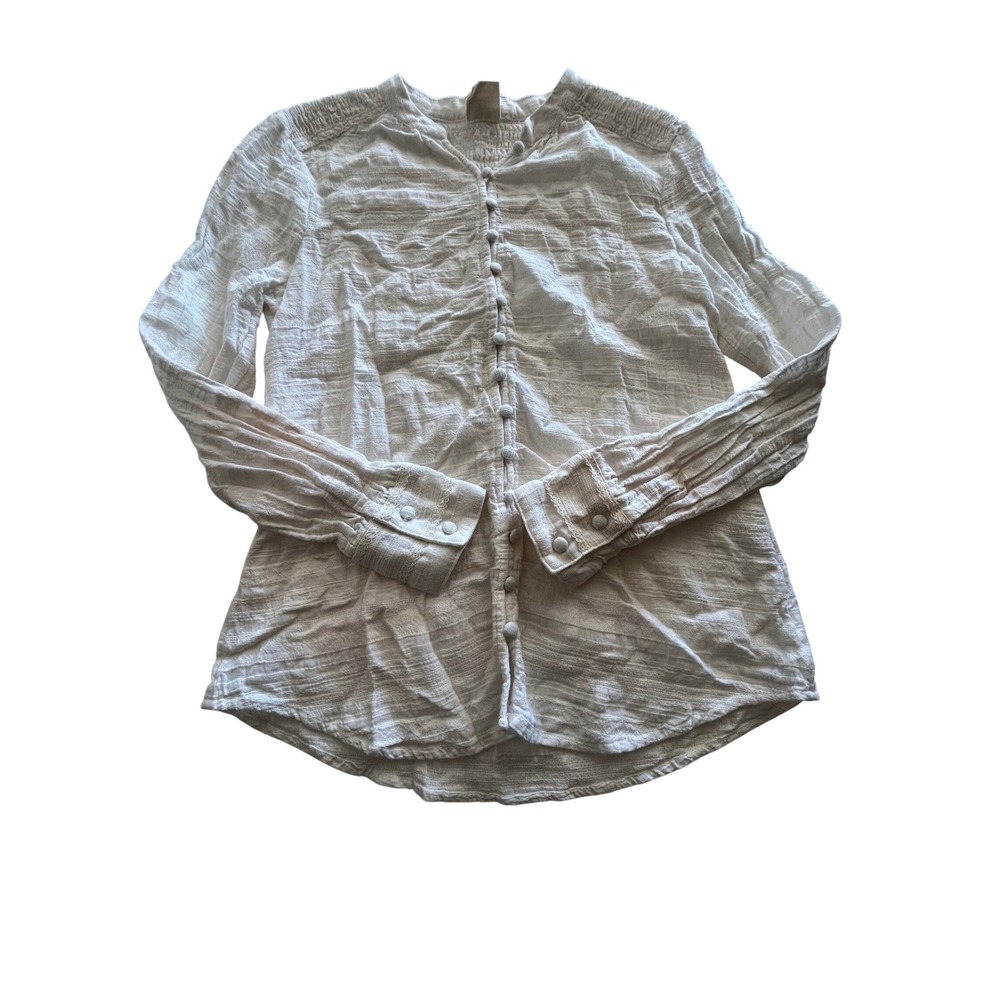 Good Hart Womens White Cotton Gauze Button Down Lace Trim Blouse Small GH02124T